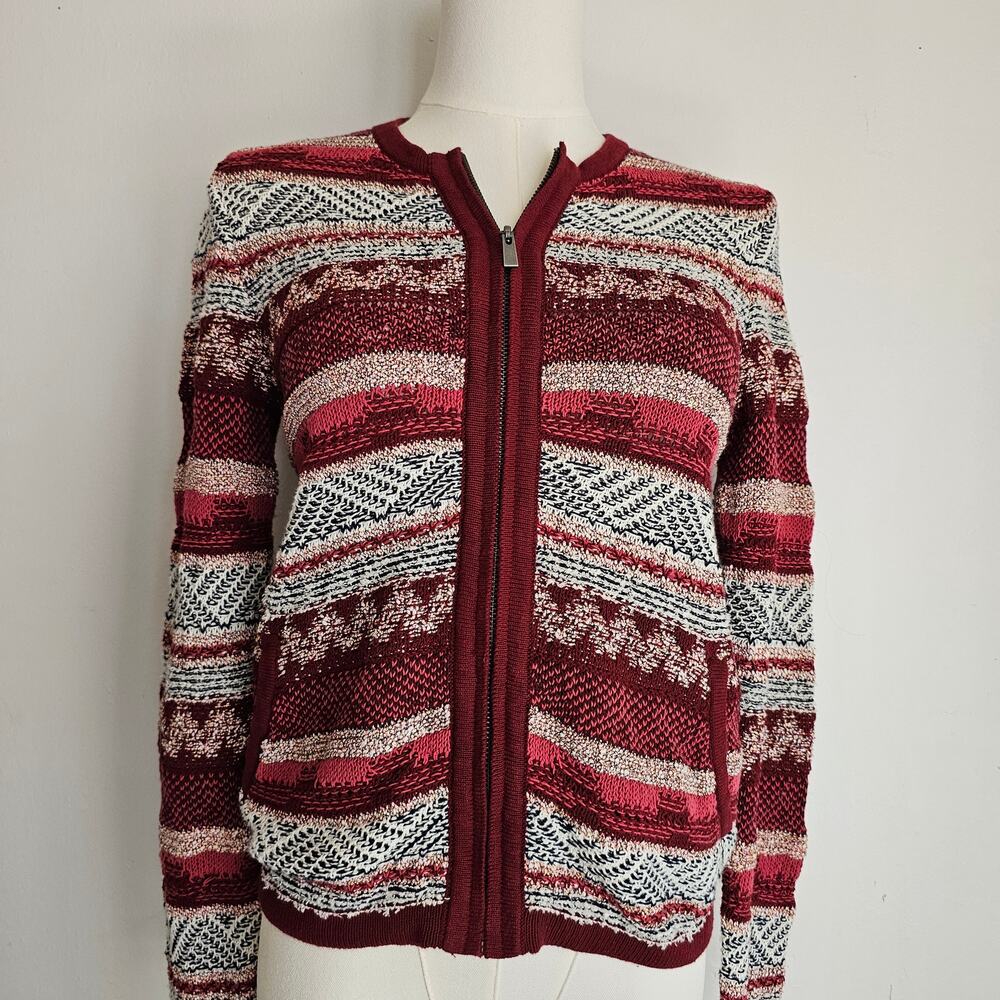 LOFT‎ XSP Maroon Art Deco Inspired Geometric Cardigan Eclectic 90s